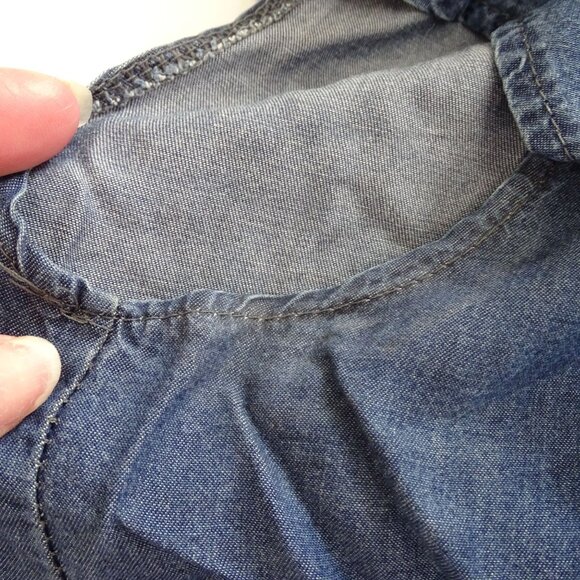 Apricot  One Shoulder Ruffle Denim Chambray Shift Dress Women Size M Above Knee - Picture 8 of 9